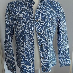 JM Collection, Blue Geometric Cotton Jacket.Sz 10.